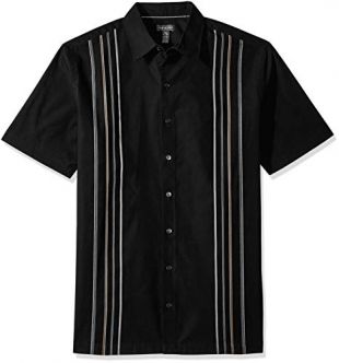 Van Heusen Men's Big and Tall Air Short Sleeve Button Down Panel Stripe Shirt, black, X-Large Tall