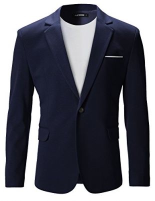 FLATSEVEN Slim Fit Veste Blazer Casual Premium Homme (BJ102) Bleu Marine, S