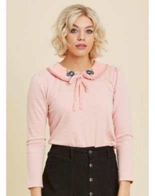 Joanie Clothing Miko Embroidered Floral Collar Top in Pink