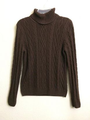 Croft + Barrow 38" poitrine unisexe brun câble tricot pull à col roulé en coton chaud Long épais