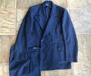 années 1930 40 s flanelle laine chevrons bleu rayé double boutonnage costume | 37 38 régulier | 6 bouton art déco