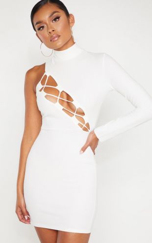 PrettyLittleThing.com White One Shoulder Asymmetric Lace Up Bodycon Dress worn by Molly Mae Hague in Love Island (S05E15) | Spotern PrettyLittleThing.com White One Shoulder Asymmetric Lace Up Bodycon Dress worn by Molly Mae Hague in Love Island (S05E15) | Spotern