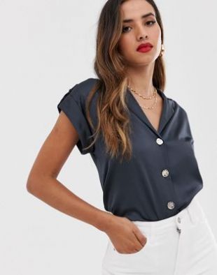 River Island satin utility shirt in navy