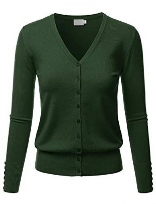 LALABEE Women's V-Neck Long Sleeve Button Down Sweater Cardigan Soft Knit-Olive-S