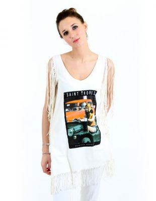 ApresMidiShopping t-shirt Oversize à franges Brigitte Bardot