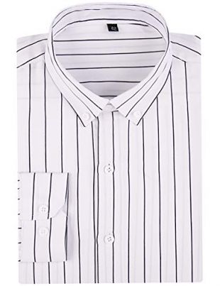 DOKKIA Men's Casual Long Sleeve Vertical Striped Slim Fit Dress Shirts (White Black, X-Large)