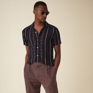 Reiss Stevie Navy Diamond Printed Cuban Collar Shirt