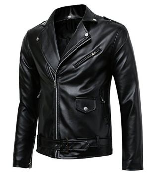 Beninos Men's Classic Police Style Coat Faux Leather Motorcycle Jacket