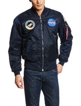 Alpha Industries Men's NASA MA 1 Bomber Flight Jacket, Replica Blue, Large