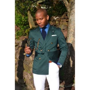 Dark Green double breasted Mens Suits Groom Tuxedo