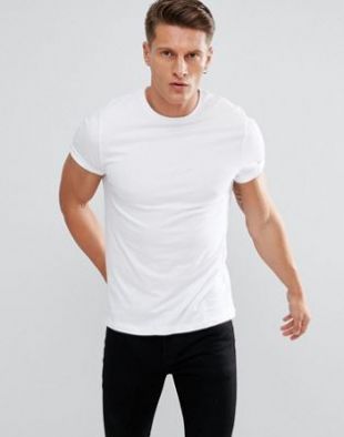 Asos t-shirt ras de cou à manches retroussées en Blanc