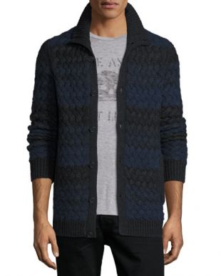 John Varvatos Star USA - Basketweave Knit Striped Cardigan