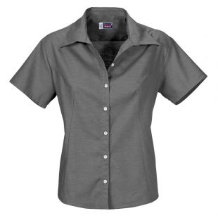 Ladies Womens US Basic Classic Casual Grey Work Shirt Short Sleeve Open Neck  | eBay