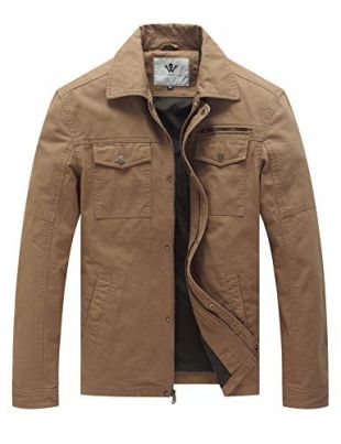 WenVen Men's Vintage Trucker Jacket (Khaki,L)