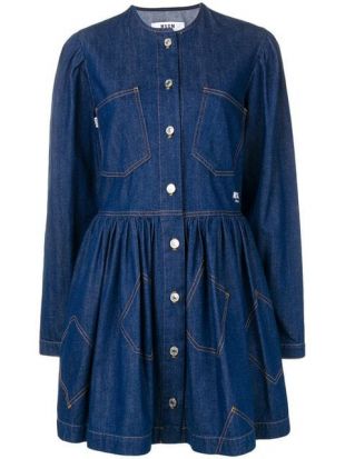 MSGM Embroidered Denim Shirt Dress