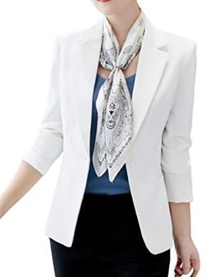 Femme Élégant Blazer à Manches Longues OL Bureau Affaires Veste De Costume Manteau Slim Fit Cardigan Blouson Jacket Blanc FR 40