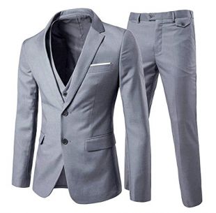 Men's 3-Piece Suit 2 Buttons Slim Fit Solid Color Jacket Smart Wedding Formal Suit,Grey,Small