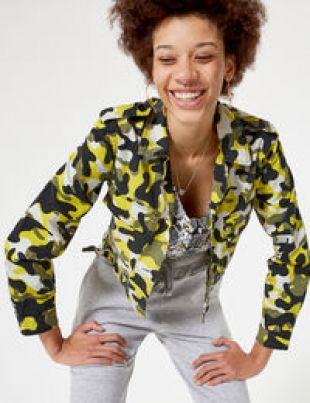 Veste courte camouflage kaki jaune et noir et blanc