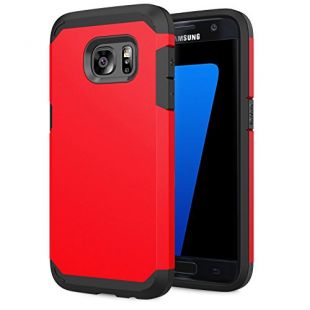 S7 Case, Galaxy S7 case, Kaesar [Shock Absorption] [Drop Protection] Dual layer Defender Hard PC cover + Inner TPU Armor Case Cover for Samsung Galaxy S7 - Red