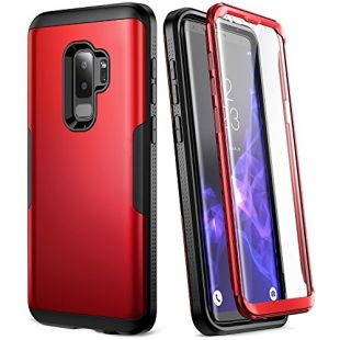 Galaxy S9+ Plus Case, YOUMAKER Metallic Red with Built-in Screen Protector Heavy Duty Protection Shockproof Slim Fit Full Body Case Cover for Samsung Galaxy S9 Plus 6.2 inch (2018) - Red/Black