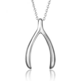 925 Sterling Silver Good Luck Charm Wishbone Pendant Necklace for Women, Rolo Chain 18"