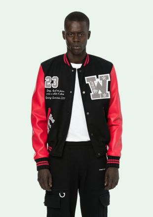 Off White - Off White Black and Red Varsity Jacket