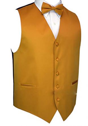 Italian Design, Men's Tuxedo Vest, Bow-Tie & Hankie Set in Mustard