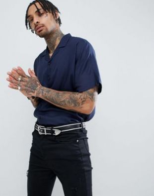 Asos Chemise oversize en viscose à manches chauve souris en Bleu marine