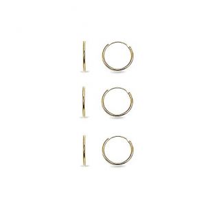 Set of 3 Gold Flash Sterling Silver Small Endless 10mm Thin Round Cartilage Hoop Earrings for Women Men