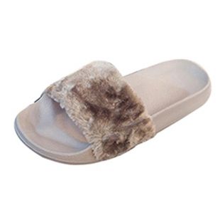 Rawdah Chaussons Mesdames Femmes Slip sur Les Diapositives Fluffy en Fausse Fourrure Plat Slipper Flip Flop Sandal (38 EU, Léopard)