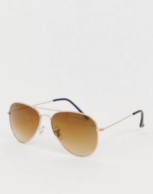 Jack & Jones Lunettes de soleil aviateur en métal Doré