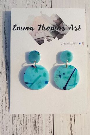 Art Circle, hand painted,acrylic, light weight earrings