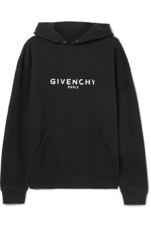 Givenchy Sweat à capuche noir en jersey de coton imprimé effet vieilli