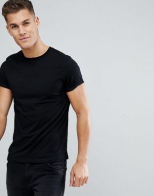 Asos T shirt with crew neck and roll sleeve in black