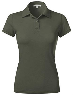 Hat and Beyond Womens Polo Shirts Uniforms Slim Fit Pique Casual Solid PK Top Short Sleeve (Medium, 3ua03_New Olive)