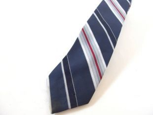 Cravate large années 1980   bleu marine, Bordeaux et cravate à rayures gris argent