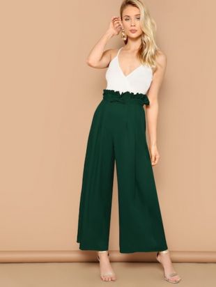 Pantalon ample avec taille froncée et nœud