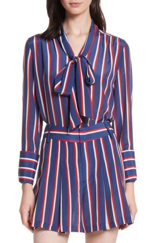 Arie Tie Neck Stripe Silk Blouse