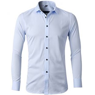Harrms Chemise Homme Fibre de Bambou, Manches Longues Slim Fit, Élastique et Formelle,Bleu Ciel,44 (Poitrine 120CM, Manche 92CM)