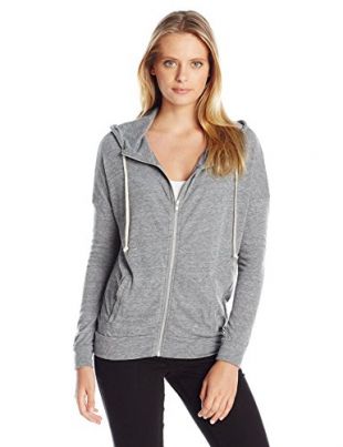 Alternative Women's Eco Jersey Cool Down Zip Hoodie Sweatshirt, Grey, Medium