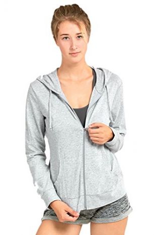 Sofra Women's Thin Cotton Zip Up Hoodie Jacket (S, Heather Gray)