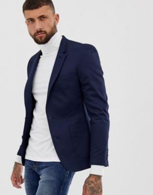 Asos skinny blazer in navy cotton
