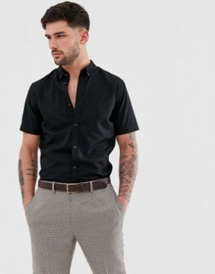 Only & Sons Short Sleeve Stretch Cotton Shirt in Black