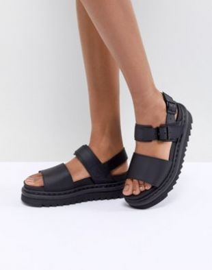 Dr. Martens Voss black Leather Flat Chunky Sandals