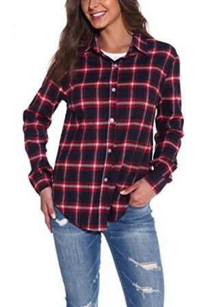 guanyy - GUANYY Women's Long Sleeve Casual Loose Classic Plaid Button ...