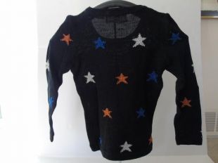 Des femmes des années 1970 crochetta noir métallisé étoile pull or bleu argent fait à la main XXS
