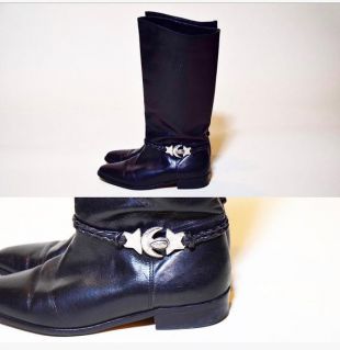 Bottines en cuir vintages noir Seychelles avec étoile d’argent + lune détaillent femme taille US 6