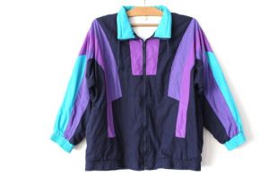 Coupe vent de bloc de couleur Vintage, veste violet vert noir, Sweat rétro, veste de sport des années 90, veste de formation, hip hop streetwear, taille L