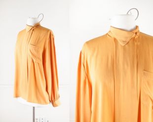 Chemisier jaune moutarde en avant Garde des années 1980, Blouse de secrétaire asymétrique, minimaliste, vêtements, surdimensionné des années 80 haut, 80 s tenue