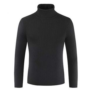 Gfones Mens Slim Fit Turtleneck Long Sleeve Solid Knitted Pullover Sweater Ribbed Thermal Shirts Black
